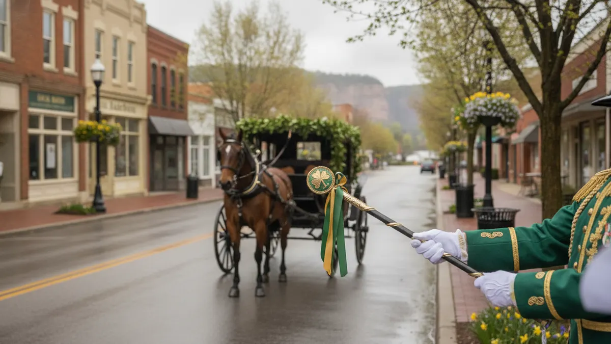 Parade marshal leading the Grand Ledge St. Patrick's Day parade