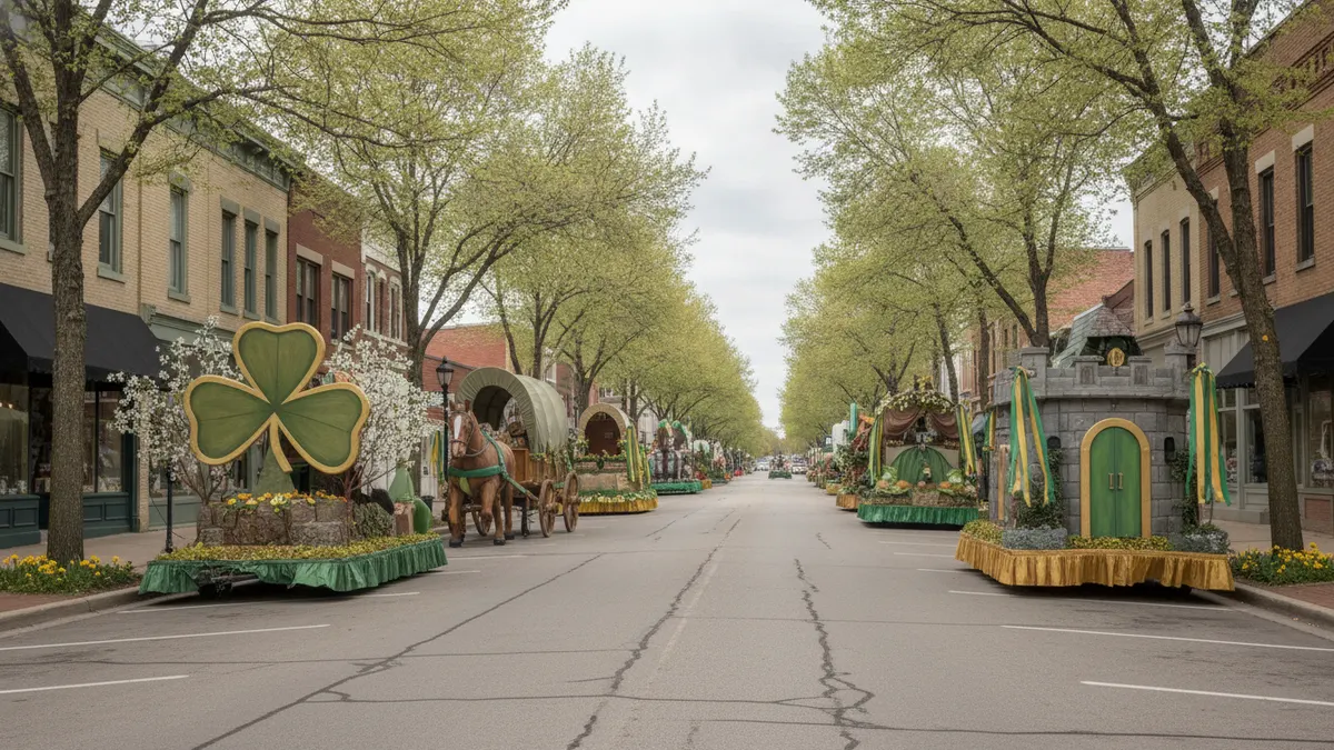 Parade floats lined up in downtown Grand Ledge